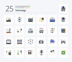 Technology 25 Flat Color icon pack including phone. circuit. audio cassette. productivity. brain vector