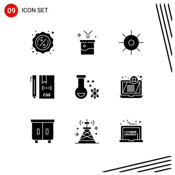 9 Universal Solid Glyph Signs Symbols of atom develop biology css code Editable Vector Design Elements