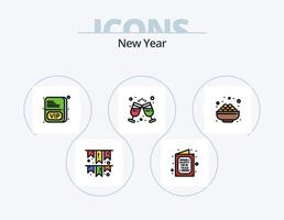 New Year Line Filled Icon Pack 5 Icon Design. food. time. music. new year. clock vector