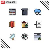 9 iconos creativos, signos y símbolos modernos de salchichas actuales, computación en la nube, perros calientes, nube de Internet, elementos de diseño vectorial editables vector