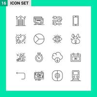 Mobile Interface Outline Set of 16 Pictograms of health iphone finance android smart phone Editable Vector Design Elements