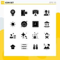 Universal Icon Symbols Group of 16 Modern Solid Glyphs of sun soldier profile pilot technology Editable Vector Design Elements