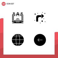 Modern Set of 4 Solid Glyphs Pictograph of laptop globe estate up back Editable Vector Design Elements