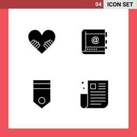 4 Thematic Vector Solid Glyphs and Editable Symbols of heart telephone book contacts badge Editable Vector Design Elements