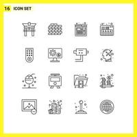 Set of 16 Vector Outlines on Grid for monitor tv browser remote sound Editable Vector Design Elements