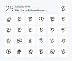 Mind Process And Human Features 25 Line icon pack including write. mind. brian. head. human vector