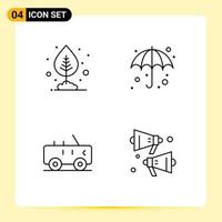 Line Pack of 4 Universal Symbols of growth jeep leaf weather loud Editable Vector Design Elements