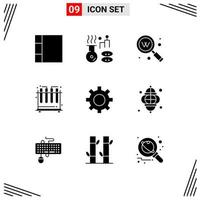 Set of 9 Modern UI Icons Symbols Signs for user gear search setting test Editable Vector Design Elements