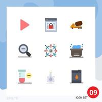 9 Thematic Vector Flat Colors and Editable Symbols of zoom magnifying glass truck magnify roller Editable Vector Design Elements