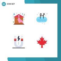 4 Thematic Vector Flat Icons and Editable Symbols of home creative roof pool interface Editable Vector Design Elements