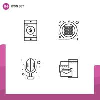 4 Thematic Vector Filledline Flat Colors and Editable Symbols of application electronics dollar scrum sound recorder Editable Vector Design Elements