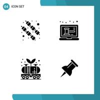 4 Universal Solid Glyphs Set for Web and Mobile Applications food oil auction shop tank Editable Vector Design Elements