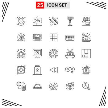 User Interface Pack of 25 Basic Lines of scale pen camping holder light Editable Vector Design Elements