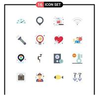 Universal Icon Symbols Group of 16 Modern Flat Colors of camping light metrics torch signal Editable Pack of Creative Vector Design Elements