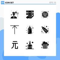 User Interface Pack of 9 Basic Solid Glyphs of dental nipple bus feeder up Editable Vector Design Elements