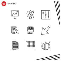 Group of 9 Outlines Signs and Symbols for document resume tools man employee Editable Vector Design Elements