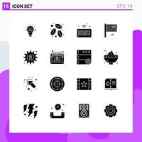 Universal Icon Symbols Group of 16 Modern Solid Glyphs of process flag internet fall collapse Editable Vector Design Elements