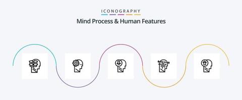 paquete de iconos de la línea 5 de proceso mental y características humanas, incluido el humano. flecha. cerebro. rasgo. mente vector