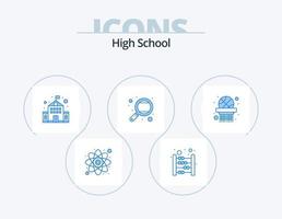 High School Blue Icon Pack 5 Icon Design. sports. study. building. school. learning vector