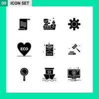 User Interface Pack of 9 Basic Solid Glyphs of gdpr hobby cogs hobbies environment Editable Vector Design Elements