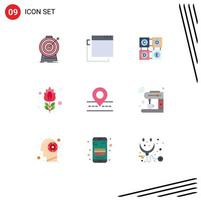 Pack of 9 Modern Flat Colors Signs and Symbols for Web Print Media such as way road learning rose flower Editable Vector Design Elements