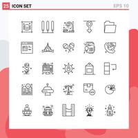 25 Thematic Vector Lines and Editable Symbols of folder human lamp queen gender Editable Vector Design Elements