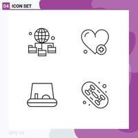 Set of 4 Modern UI Icons Symbols Signs for globe skate folder add hobby Editable Vector Design Elements