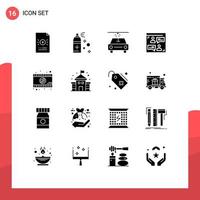 Modern Set of 16 Solid Glyphs and symbols such as building video car romantic movie user Editable Vector Design Elements
