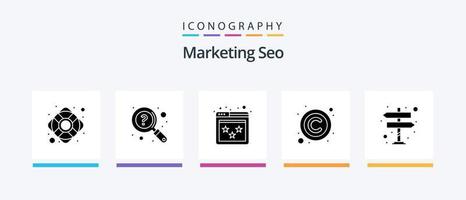 Marketing Seo Glyph 5 Icon Pack Including right. law. ranking. copyright. website ranking. Creative Icons Design vector