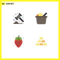 Pack of 4 Modern Flat Icons Signs and Symbols for Web Print Media such as auction pineapple banking shopping cart gold Editable Vector Design Elements