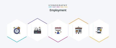 paquete de iconos de 25 líneas completas de empleo que incluye . teléfono inteligente habilidades personales. notificación. presentación vector