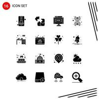 Solid Glyph Pack of 16 Universal Symbols of table money square gear internet Editable Vector Design Elements