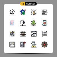 Pack of 16 creative Flat Color Filled Lines of news gazette creative scratch pad notebook Editable Creative Vector Design Elements