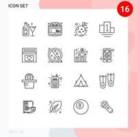 Pictogram Set of 16 Simple Outlines of love sport online podium space Editable Vector Design Elements