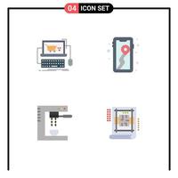 4 iconos planos universales establecidos para aplicaciones web y móviles carro cocina tienda ubicación espresso elementos de diseño vectorial editables vector
