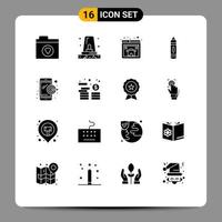 Set of 16 Commercial Solid Glyphs pack for asset digital marketing page dartboard pencil Editable Vector Design Elements