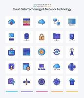 Creative Cloud Data Technology And Network Technology 25 Line FIlled icon pack  Such As computer. computers. cloud. computing. computer vector