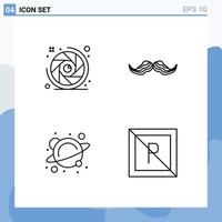 Modern Set of 4 Filledline Flat Colors and symbols such as camera physics lens aperture movember science Editable Vector Design Elements