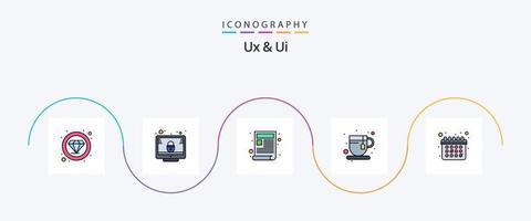 paquete de iconos de 5 planos llenos de línea ux y ui que incluye calendario. la hora del té. contenido. pausa para el té descanso vector