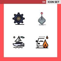 Group of 4 Modern Filledline Flat Colors Set for business boat setting gaming transport Editable Vector Design Elements