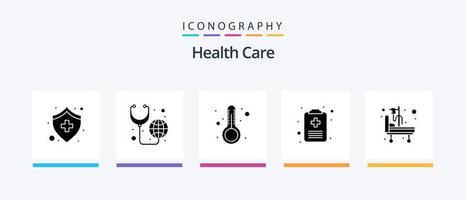 Health Care Glyph 5 Icon Pack Including hospital stretcher. temprature. report. medical. Creative Icons Design vector