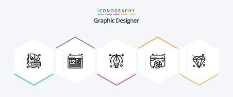 Graphic Designer 25 Line icon pack including brilliant. web. design. graphic. designing vector