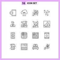 Group of 16 Modern Outlines Set for love celebration development fireworks graph magnifying Editable Vector Design Elements