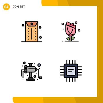 Set of 4 Modern UI Icons Symbols Signs for business manual flora nature chip Editable Vector Design Elements