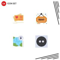 Pack of 4 Modern Flat Icons Signs and Symbols for Web Print Media such as card google wedding rent track Editable Vector Design Elements