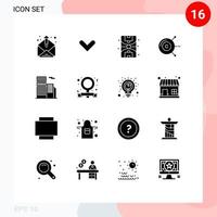 Group of 16 Modern Solid Glyphs Set for real building city hard drive disk computing Editable Vector Design Elements