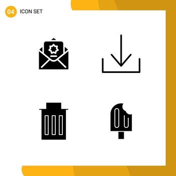 grupo de 4 signos y símbolos de glifos sólidos para el correo de usuario de donación eliminar elementos de diseño vectorial editables en frío vector