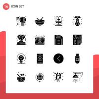 Universal Icon Symbols Group of 16 Modern Solid Glyphs of cancer membership life diamond day Editable Vector Design Elements