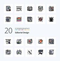 Paquete de iconos de color lleno de línea de diseño editorial 20 como herramienta de diseño sorteo de oficina de arte vector