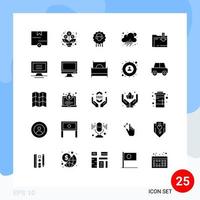 Mobile Interface Solid Glyph Set of 25 Pictograms of computing folder easter weather cloud Editable Vector Design Elements
